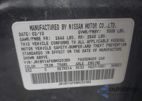 2011 Infiniti M37 z USA, uszkodzony, nr VIN JN1BY1AP6BM320389